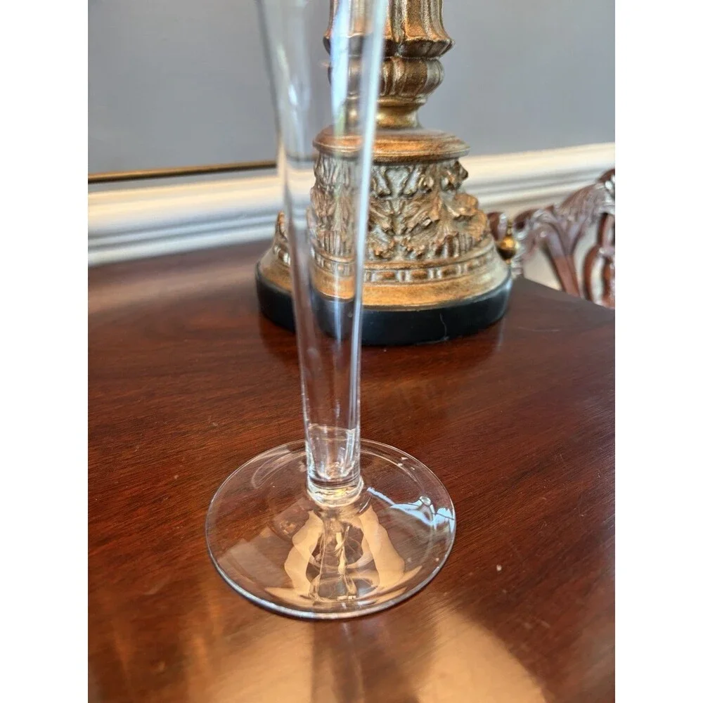 Crate & Barrel Optic Champagne Flutes Set 4 Modern Clear Glass Hollow Stem 10